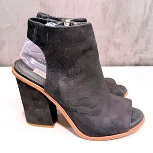 Steve Madden Valencia Booties Womens 10 Black Leather Open Toe Cutout Block Heel
